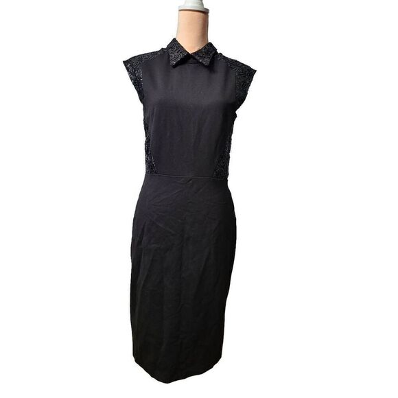 Eva Franco Knit Lace Trim Midi Dress in Black - Picture 1 of 5